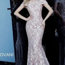 Jovani 1814 Off The Shoulder Lace Evening Gown Prom Dress