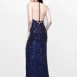 In Stock Primavera 1823 Size 0 Midnight Sequin Prom Dress Pageant Gown Beaded Backless