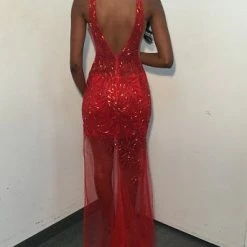 Backless Dresses Jovani 1863 Long Fitted Sheer Beaded Formal Sexy Dress Slit Prom Pageant Crystal