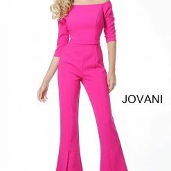 Jovani 1867 Off The Shoulder Fitted Bell Bottom Jumpsuit Long Sleeve Jumpsuits & Rompers