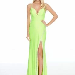 In Stock Ashley Lauren 1882 Size 10 Turquoise Embellished Slit Prom Dress Pageant Gown V Neck