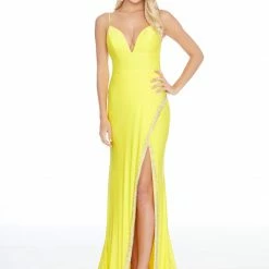 In Stock Ashley Lauren 1882 Size 10 Turquoise Embellished Slit Prom Dress Pageant Gown V Neck