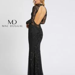 Mac Duggal Cassandra Stone 1945A Long Sleeve Beaded Formal Evening Dress Backless