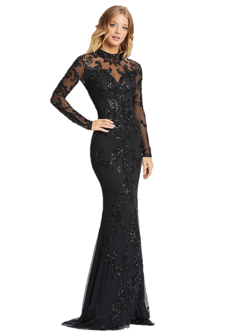 Mac Duggal Cassandra Stone 1945A Long Sleeve Beaded Formal Evening Dress Backless 3 Mac Duggal Cassandra Stone 1945A Long Sleeve Beaded Formal Evening Dress Backless