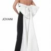 Jovani 1998 Black Ivory High Slit Evening Gown With Large Bow In Back