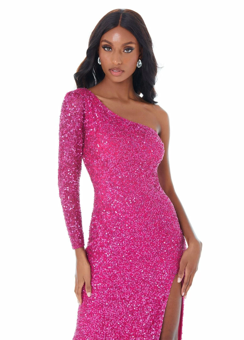 In Stock Ashley Lauren 1977 Size 0 Orchid Prom Dress One Sleeve Fully Beaded Long Pageant Dress With High Side Slit 10 In Stock Ashley Lauren 1977 Size 0 Orchid Prom Dress One Sleeve Fully Beaded Long Pageant Dress With High Side Slit