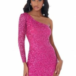 Ashleylauren Ashley Lauren 1977 Prom Dress One Sleeve Fully Beaded Long Pageant Dress With High Side Slit Sequin Dresses