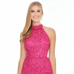 Ashleylauren Sequin Dresses Ashley Lauren 4301 High Neckline Sequin Romper Pockets Choker Pageant Prom