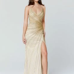 In Stock Backless Dresses Primavera Couture 3403 Size 4 Wrap Style Beaded Sequins Long Prom Dress With Slit