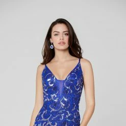 In Stock Primavera Couture 3450 Size 12 Sequin Beaded Fitted Prom Dress Slit Formal