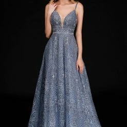 Nina Canacci 8187 Plunging Neckline Embellished Prom Dress A Line Evening Gown
