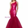 In Stock Blush Prom 20219 Sz 6 One Shoulder Sequin Tulle Mermaid Prom Dress Pageant Gown Mermaid Dresses