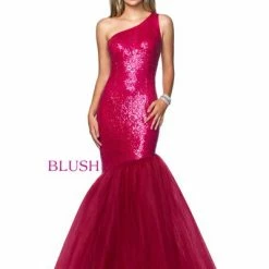 In Stock Blush Prom 20219 Sz 6 One Shoulder Sequin Tulle Mermaid Prom Dress Pageant Gown Mermaid Dresses