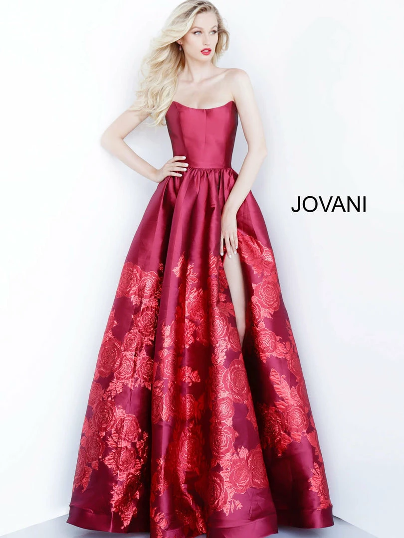 Ballgown Dresses Jovani 02038 Floral Ballgown Long Print Prom Dress Slit Strapless Designer V Points Neckline 12 Ballgown Dresses Jovani 02038 Floral Ballgown Long Print Prom Dress Slit Strapless Designer V Points Neckline