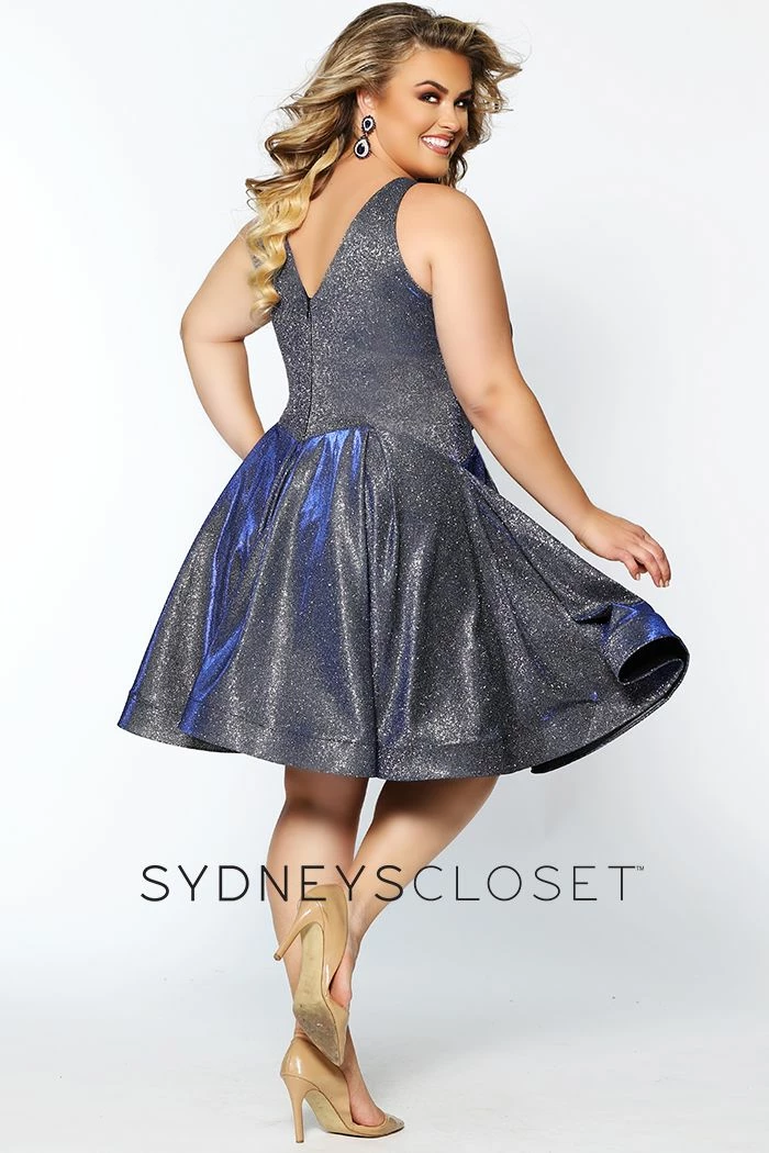 Sydney's Closet 8100 V Neckline Holographic Short Formal Cocktail Dress Plus Sized 5 Sydney's Closet 8100 V Neckline Holographic Short Formal Cocktail Dress Plus Sized