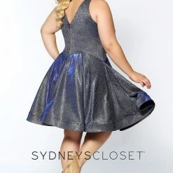 In Stock Sydney's Closet 8100 Sz 14 Cobalt V Neckline Holographic Short Formal Cocktail Dress Plus Sized 25 In Stock Sydney's Closet 8100 Sz 14 Cobalt V Neckline Holographic Short Formal Cocktail Dress Plus Sized