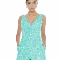 In Stock Ashley Lauren 4286 Size 8 Short Sequin Romper Pockets Prom Pageant V Neck Jumpsuits & Rompers