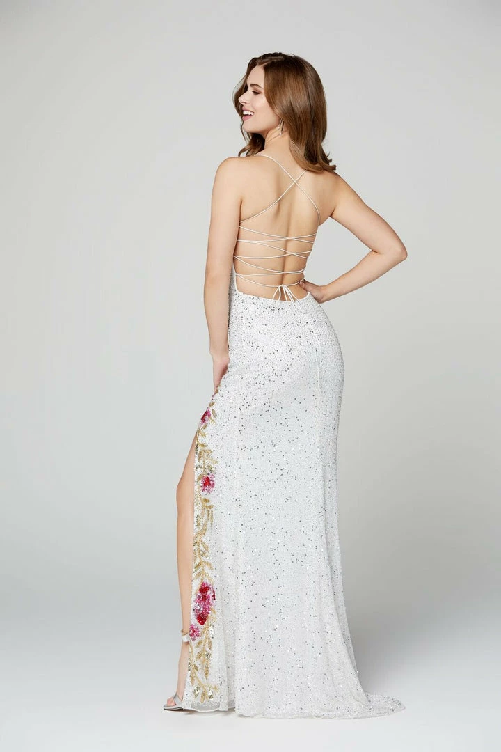 In Stock Primavera Couture 3427 Size 4, 10 Royal Blue Sequin Beaded Prom Dress Floral Slit Details 6 In Stock Primavera Couture 3427 Size 4, 10 Royal Blue Sequin Beaded Prom Dress Floral Slit Details