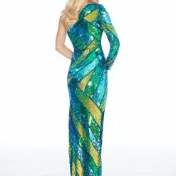 Ashleylauren Sequin Dresses Ashley Lauren 1839 One Shoulder Beaded Design Prom Dress Pageant Gown