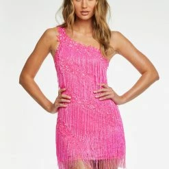 Ashleylauren Ashley Lauren 4484 One Shoulder Fringe Cocktail Dress Sequin Dresses