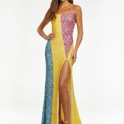 Ashleylauren Ashley Lauren 11160 Beaded Color Block Prom Dress With Lace Up Back