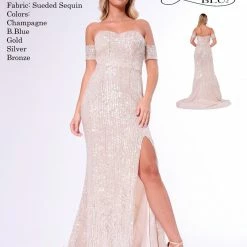 In Stock Long Sleeve Dresses Allie Blu 6540 Size 2 Long Sequin Fitted Off The Shoulder Prom Dress Evening Gown