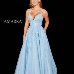 Ballgown Dresses Amarra 20001 A Line Corset Prom Dress Ballgown Pockets Formal Gown Lace V Neck
