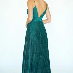 In Stock Jolene 20002 Size 16 Long Maxi Pleated Glitter Prom Dress Plunging Neckline Evening Gown