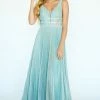 In Stock Jolene 20005 Size 12 Long Pleated Iridescent Glitter Prom Dress Formal Gown V Neck