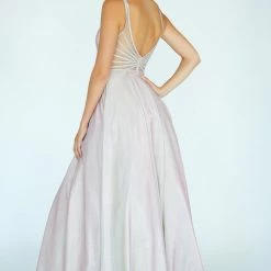 In Stock Ballgown Dresses Jolene 20044 Size 6 Long Iridescent Glitter Ballgown Prom Dress Pockets Sheer Embellished