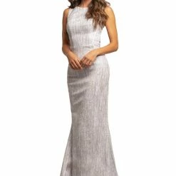 In Stock Mermaid Dresses Johnathan Kayne 2004 Size 8 White Prom Dress Evening Glitter Shimmer High Neckline Long