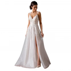 Ballgown Dresses Stella Couture 20058 Long Lace Shimmer V Neck Formal Prom Dress Pageant Gown