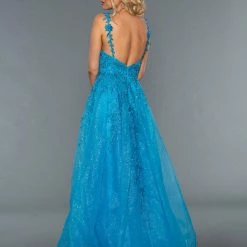 Ballgown Dresses Stella Couture 20058 Long Lace Shimmer V Neck Formal Prom Dress Pageant Gown