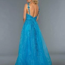 In Stock Ballgown Dresses Stella Couture 20058 Long Lace Shimmer V Neck Formal Prom Dress Pageant Gown Size 4, 12