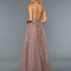 Ballgown Dresses Stella Couture 20058 Long Lace Shimmer V Neck Formal Prom Dress Pageant Gown