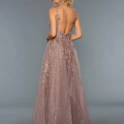 Ballgown Dresses Stella Couture 20058 Long Lace Shimmer V Neck Formal Prom Dress Pageant Gown Size 6