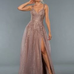 Ballgown Dresses Stella Couture 20058 Long Lace Shimmer V Neck Formal Prom Dress Pageant Gown