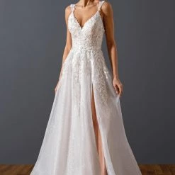 Ballgown Dresses Stella Couture 20058 Long Lace Shimmer V Neck Formal Prom Dress Pageant Gown