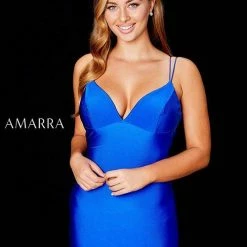 Amarra 20070 Stretch Jersey Gown With Lace Up Back Prom Dress Slit V Neck