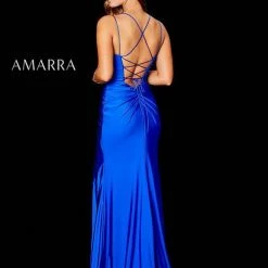 Amarra 20070 Stretch Jersey Gown With Lace Up Back Prom Dress Slit V Neck