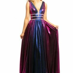 In Stock Johnathan Kayne 2008 Metallic Shimmer Prom Dress Plunging Neckline Pageant Gown Size 10