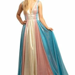 In Stock Johnathan Kayne 2008 Metallic Shimmer Prom Dress Plunging Neckline Pageant Gown Size 10