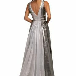 In Stock Johnathan Kayne 2008 Metallic Shimmer Prom Dress Plunging Neckline Pageant Gown Size 10