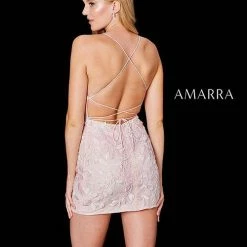 Backless Dresses Amarra 20116 Short Fitted Embellished Lace Formal Cocktail Dress Backless Corset