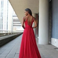 Discontinued Johnathan Kayne 2011 High Maxi Slit Simple Formal Prom Dress V Neck Pleated