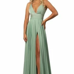 Discontinued Johnathan Kayne 2011 High Maxi Slit Simple Formal Prom Dress V Neck Pleated