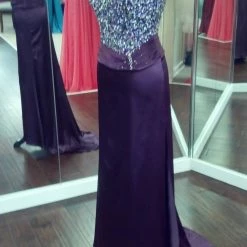 In Stock Tiffany Designs 6619 Long Cobalt Satin Beaded Prom Dress Formal Gown Size 4