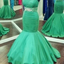 In Stock Tiffany Exclusive 46767 Emerald Size 10 Mermaid Pageant Dress On Shoulder Mermaid Dresses