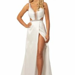 In Stock Johnathan Kayne 2012 Plunging Neckline Embellished Slit Prom Dress Pageant Gown Size 6
