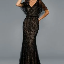 Stella Couture 21046 Long Lace Fitted Short Bell Sleeves Evening Dress Mother Of Gown